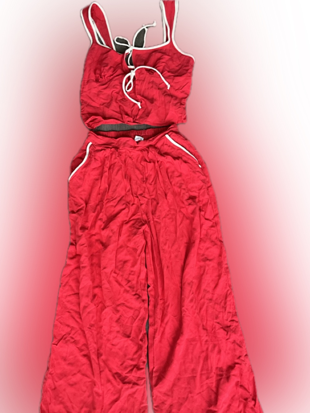 Red linen set palazzo pants